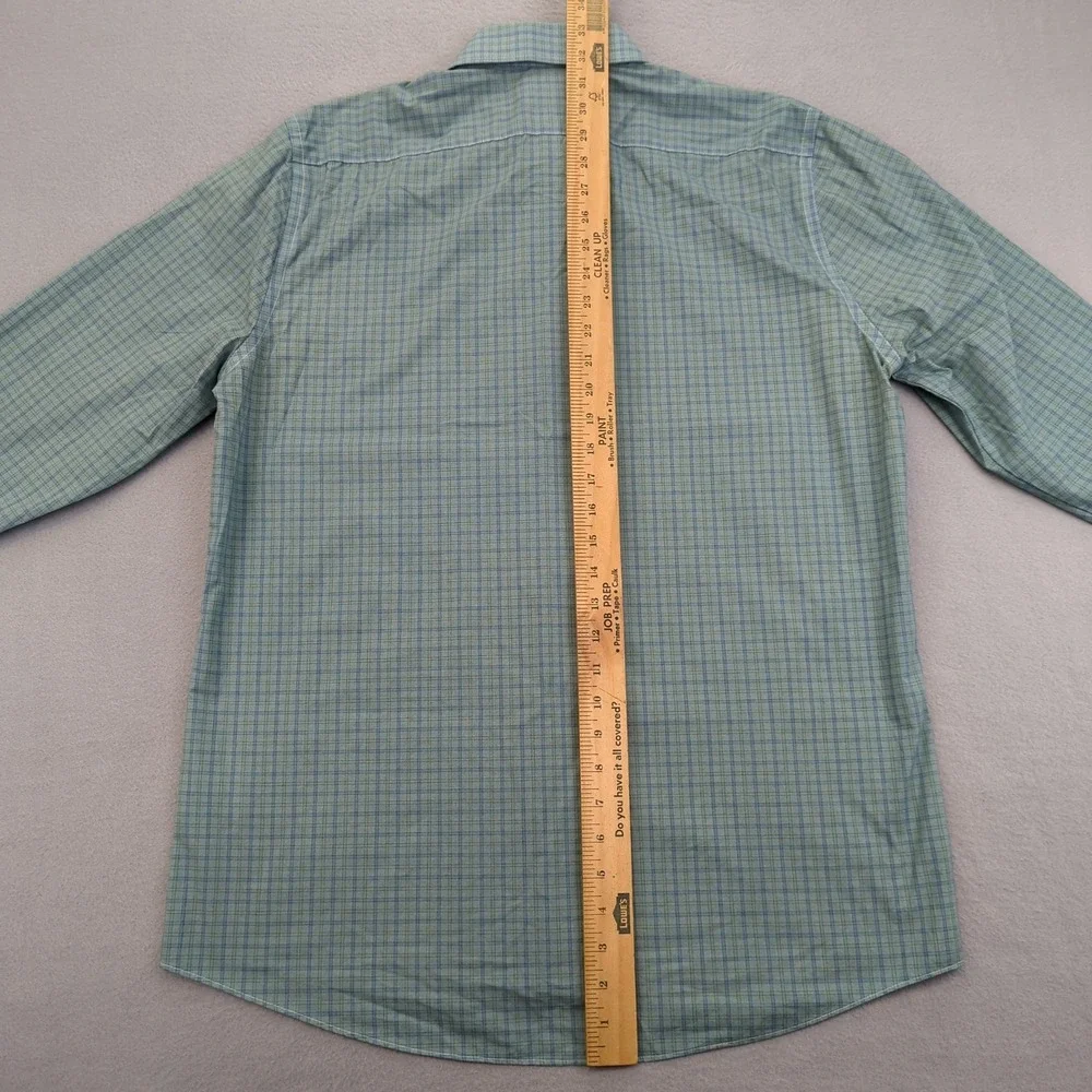 Stafford Shirt Mens 16.5 Fitted‎ Blue Green Plaid Long Sleeve Performance Dress - Picture 7 of 10